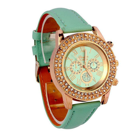2016 Vogue Women Watches Ladies Crystal Dial Quartz Relogio Analog Leather Bracelet WristWatch Dress reloj Free shipping #LSN - Stylishjewelry