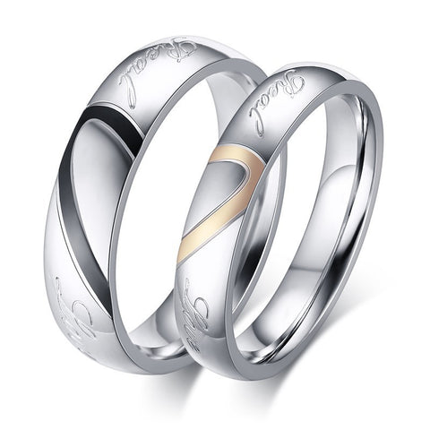 Couple Rings for Men Women Hot Sale Simple Titanium Steel Heart Shape Wedding Finger Ring Romantic Jewelry - Stylishjewelry