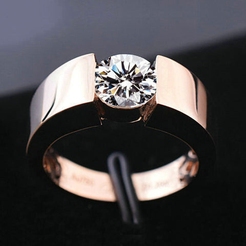 Classic Engagement Ring 18K Real Rose Gold Plated New Fashion Wedding Ring for Men Women - Stylishjewelry