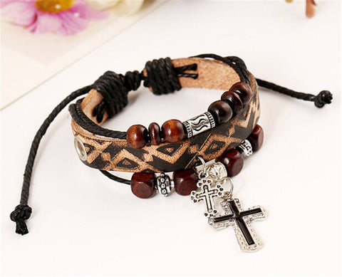 Leather Bracelet with Cross - Stylishjewelry