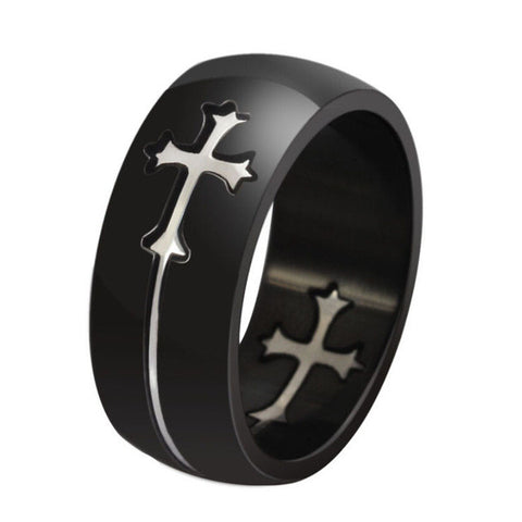 Size 7-13 8mm Stainless Steel Sideways Cross Ring Prayer Lord Jesus Christian Church Party - Stylishjewelry