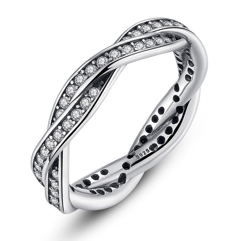 BAMOER Authentic 925 Sterling Silver Twist Of Fate Clear CZ Women Rings Wedding Jewelry Birthday Gift PA7187 - Stylishjewelry