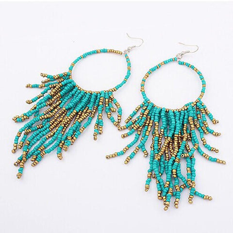 Long Earrings For Women Fashion Bohemian Fringed Long Section Of Big Beads Pendant Drop Earrings - Stylishjewelry