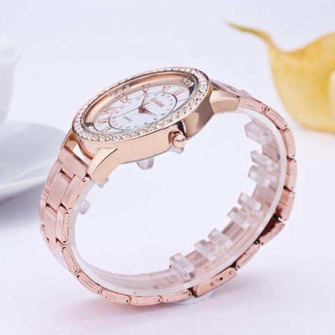 Female Watches Crystal Rhinestone stainless steel fashion rose gold watch For Women wristwatches quartz watches 3Colors - Stylishjewelry