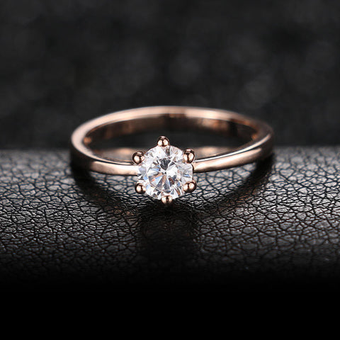 New Fashion 18K Rose Gold Plated Classic 6 Claws 1.2 Carat Simulated Diamond Wedding Rings for Women - Stylishjewelry