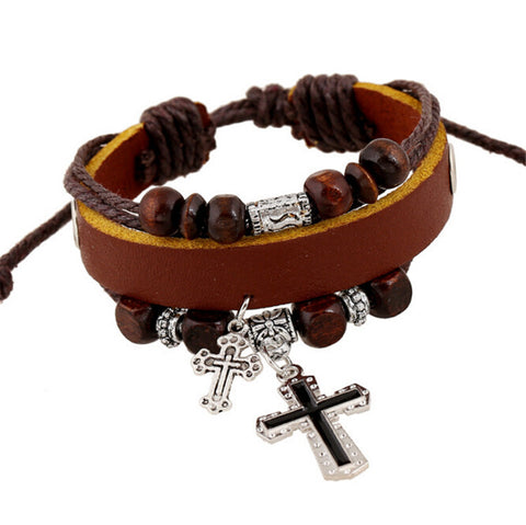 Leather Bracelet with Cross - Stylishjewelry