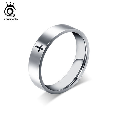 ORSA JEWELS High Quality Full Size 5-14 6mm Stainless Steel Jesus Cross Wedding Band Ring for Men Women Fashion Jewelry OTR87 - Stylishjewelry