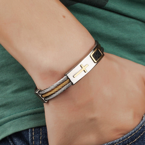 XINYAO 316L Stainless Steel Christian Jesus Cross Bracelet Mens 3Rows Wire Link Chain Bracelet Bangles Pulseira Masculina F3887 - Stylishjewelry