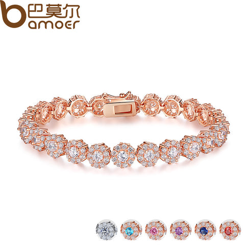 BAMOER 7 Colors  Rose Gold Color Chain Link Bracelet for Women Ladies Shining AAA Cubic Zircon Crystal Jewelry Gift  JIB012 - Stylishjewelry