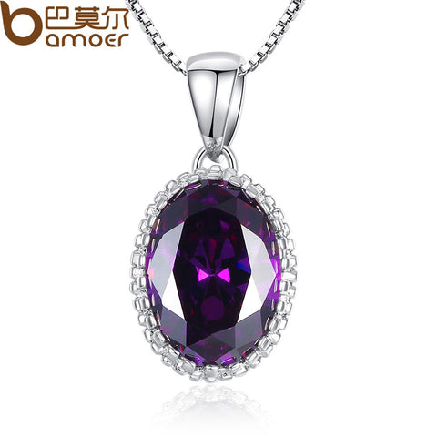 BAMOER Hotsale High Quality Elegant Purple Stones Women Silver Color Pendant Necklace Adjustable Chains Jewelry YIN052-VT - Stylishjewelry