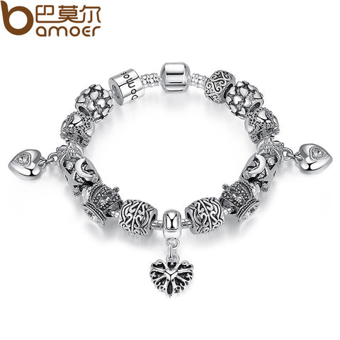 Aliexpress Silver Color Vintage Retro Beads Crown Openwork Heart Pendants Bracelets New Year Gift PA1467 - Stylishjewelry