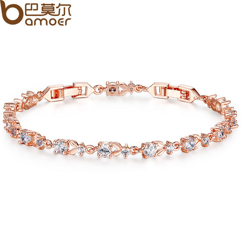 BAMOER 6 Colors Luxury Rose Gold Color Chain Link Bracelet for Women Ladies Shining AAA Cubic Zircon Crystal Jewelry JIB013 - Stylishjewelry