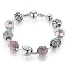 BAMOER Antique Silver Charm Bracelet & Bangle with Love and Flower Crystal Ball Women Wedding Valentine's Day Gift PA1455 - Stylishjewelry