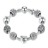 BAMOER Antique Silver Charm Bracelet & Bangle with Love and Flower Crystal Ball Women Wedding Valentine's Day Gift PA1455 - Stylishjewelry