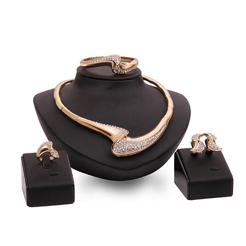 Women KC color Necklace Ear Stud Earrings Knuckle Ring Jewelry Set - Stylishjewelry