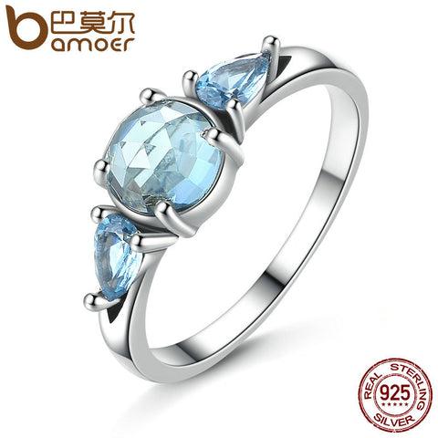 BAMOER New Collection 925 Sterling Silver Frost, Moonlight Blue & Sky-Blue Crystal Finger Women Ring Wedding Jewelry PA7607 - Stylishjewelry