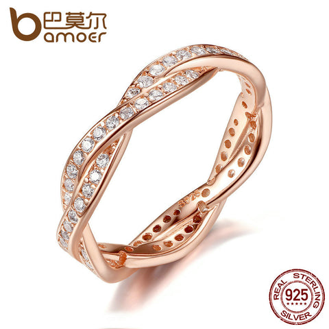 BAMOER Authentic 925 Sterling Silver Twist Of Fate Clear CZ Women Rings Wedding Jewelry Birthday Gift PA7187 - Stylishjewelry