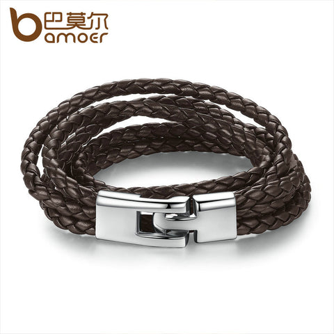 BAMOER New Trendy Leather Bracelet Braided Rope Chain with Magnetic Clasp Brown Bracelets for Men & Women Jewelry PI0288-2 - Stylishjewelry