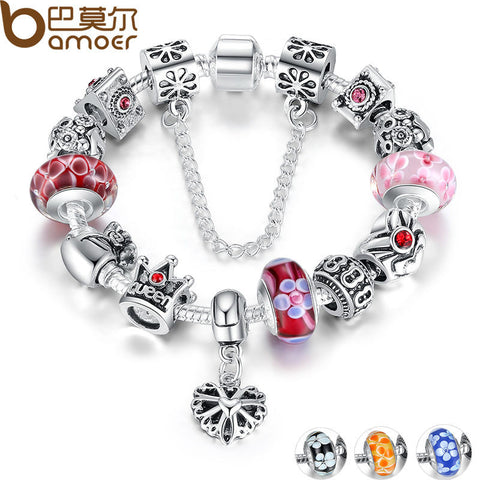 BAMOER Queen Jewelry Silver Charms Bracelet & Bangles With Queen Crown Beads Bracelet for Women PA1823 - Stylishjewelry