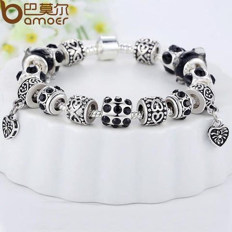 Russia Style  Silver Charm Bracelets With Black Murano Glass Beads Handmade DIY Jewelry PA1396 - Stylishjewelry