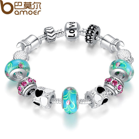 Aliexpress Hot Sell  Silver Charm Bracelet Bangle for Women with Murano Beads Fashion Love DIY Jewelry PA1019 - Stylishjewelry